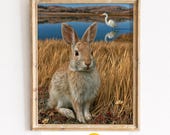 Brown Rabbit in Golden Marsh, Serene Wetland Wildlife Printable Wall Art (Digital Download) 66