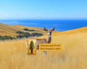Coastal Hillside Deer Print, Golden Grass Landscape Printable Wall Art (Digital Download) 102