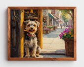 Scruffy Terrier Shop Doorway, Cozy Village Dog Printable Wall Art (Digital Download) 191