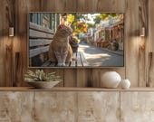 Golden Hour Tabby Cat, Samsung Frame TV Art, Sunny Village Street (Digital Download) 167