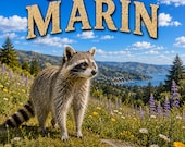 Crewneck Sweatshirt - Meadow Raccoon  - Nature Art Graphic - Discovering Marin