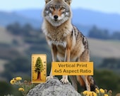 Coyote Wildlife Alert, Open Wilderness Landscape Printable Wall Art (Digital Download) 35
