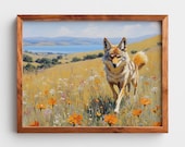 Coyote Trotting Pastoral Valley, California Wildflower Printable Wall Art (Digital Download) 115