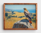 Majestic Hawk on Boulder, Coastal Landscape Printable Wall Art (Digital Download) 119