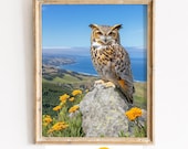 Horned Owl Coastal Wildflower Print, Marin County Nature Wall Art (Digital Download)