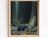 Ancient Redwood Forest Bear, Moody Wildlife Printable Wall Art (Digital Download) 207