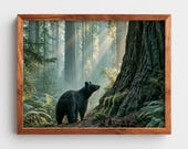 Young Black Bear Walking, Ancient Forest Printable Wall Art (Digital Download) 209
