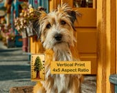 Scruffy Terrier on Sunny Storefront, Cozy Village Printable Wall Art (Digital Download) 189