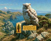 Horned Owl Coastal Headland Art Print, Monet Style, Marin County (Digital Download)