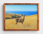 Coastal Hillside Deer Print, Golden Grass Landscape Printable Wall Art (Digital Download) 102