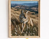 Coyote Trotting Through Golden Hillside, Realistic Wildlife Printable Wall Art (Digital Download) 81