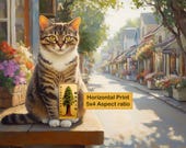 Tabby Cat on Ledge, Vintage Village Street Printable Wall Art (Digital Download) 159