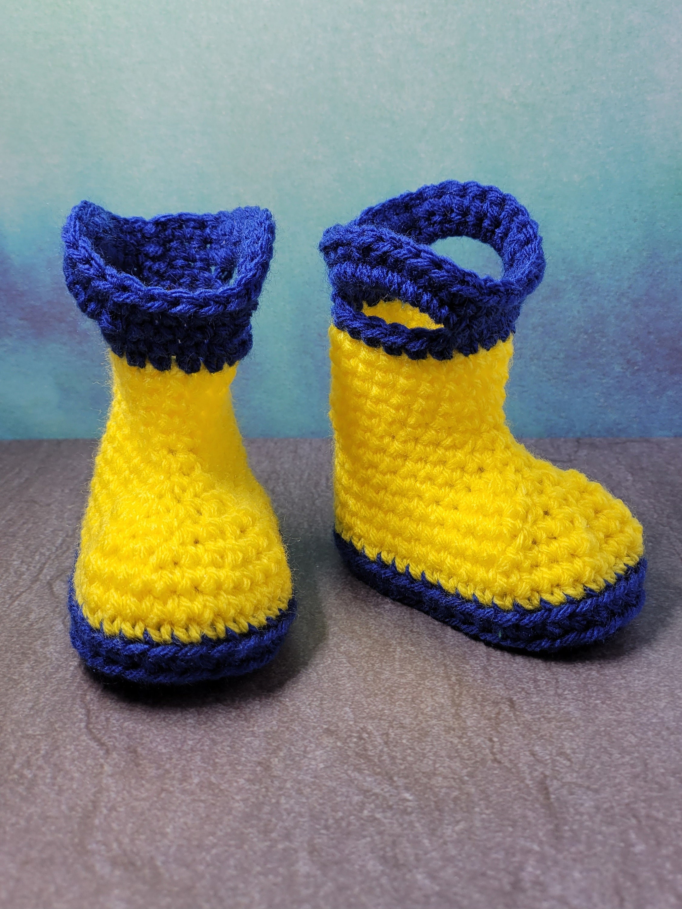 Crochet Baby Rainboots - Yellow/blue