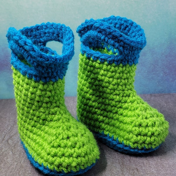 Crochet Baby Rainboots - Green/Blue