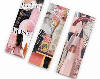 Pink Collage Bookmark Set | Handmade Laminated Fashion Bookmarks