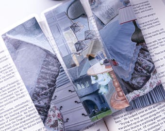 Coastal Grandmillennial Bookmark Set | Blue Cottagecore Laminated Bookmarks