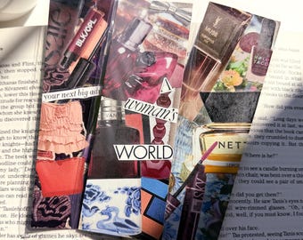 Luxury Beauty Bookmark Set • Fashion Magazine Collage, Laminated Reader Gift