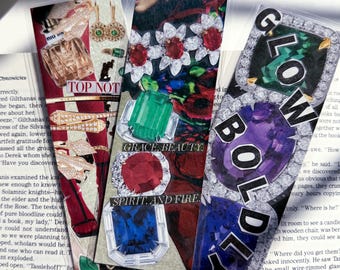 Luxury Fashion Collage Bookmarks • Jewel Tone Glam Reader Accessories
