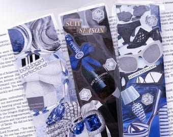 Blue Luxury Fashion Collage Bookmarks • Editorial Designer Style Reader Accessory