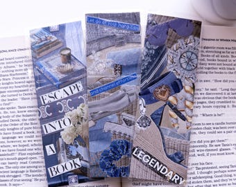 Blue Collage Bookmarks | Travel Coastal Style (Set of 3)