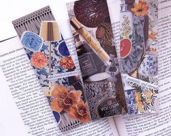 Collage Bookmarks Set of 3 – Travel Romance Style Laminated Art (2" x 6")