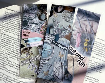 Glossy Editorial Collage Bookmarks | Fashion Magazine Style, Metallic Accents