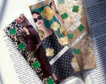 Green Gold Collage Bookmark Set • Fashion Editorial Glossy Laminate