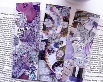 Purple Glam Bookmark Set | Luxury Collage | Modern Feminine Reader Gift | Glossy Magazine Art Bookmarks