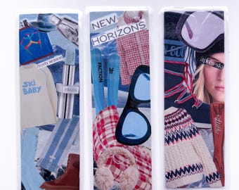 Ski Chic Collage Bookmarks | Winter Fashion Magazine Style Set