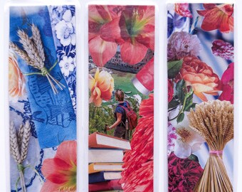 Floral Travel Collage Bookmarks | Glossy Laminated Magazine Art Set
