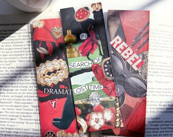 Glossy Red Bookmark Set | Fashion Collage | Romantic Dark Academia Vibe | Gift for Book Lover