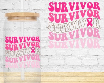 Customizable Breast Cancer Survivor Pink Awareness October Libbey Glass Tumbler Breast Cancer Rainbow Support Cancer Gift Iced Pink Ribbon