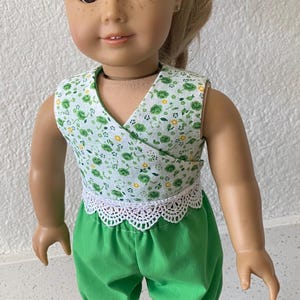 18 inch doll clothes | green/ white 2pc shorts set| 18 inch doll outfit | Our Generation doll dress | American Girl doll dress
