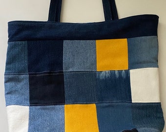 Handmade denim/jean tote bag, extra large tote bag/purse, denim tote