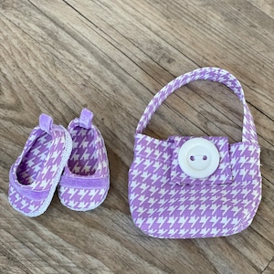 "Handgefertigte 18 ""Zoll Lavendel und weiße Puppen Geldbörse und Schuhe Set