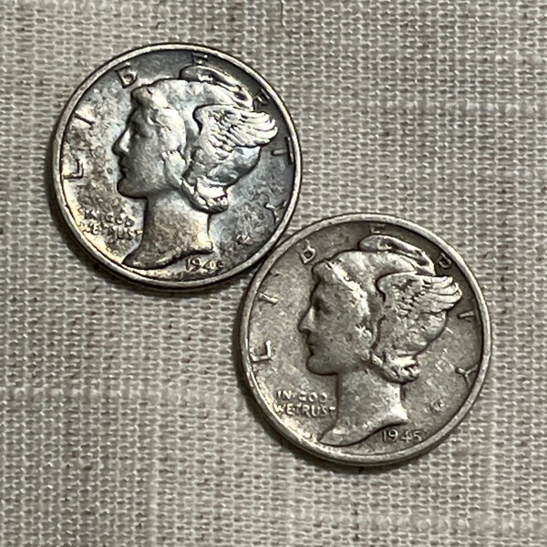 1945 P & S Mercury Dime Set - Circulated - 90 % Silver - Philadelphia and San Francisco Mints