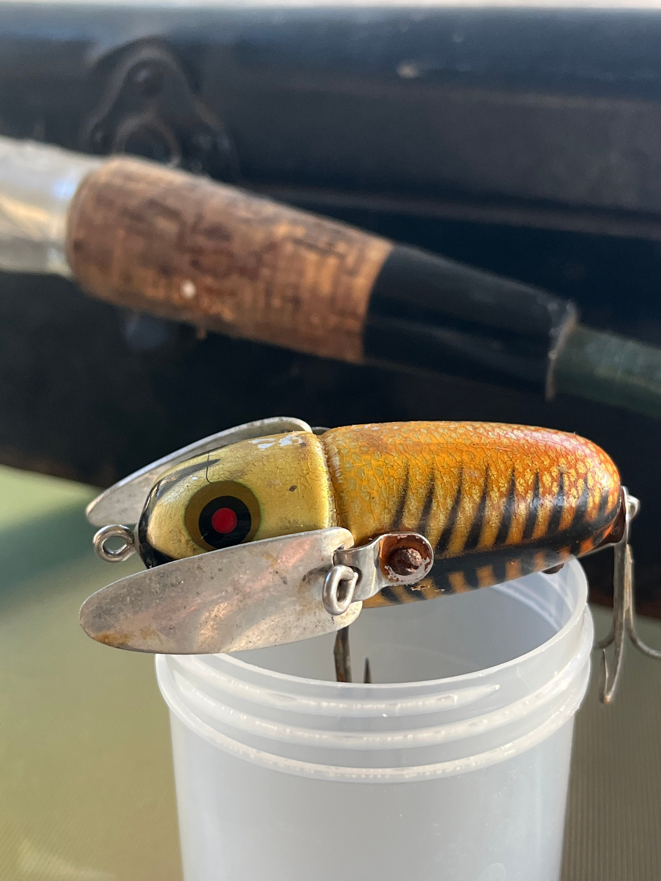 Vintage Heddon 2100 Series Crazy Crawler Silver Shore Minnow Lure W/ Red/ black Eyes 2 Piece Hardware metal Wings Circa 40s/50s 