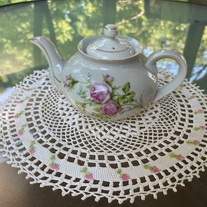 Vintage Tea Pot - Porcelain with Roses and Rose Bud Design - Gold Tipped and Highlighted - Made in Occupied Japan - Circa 1960's