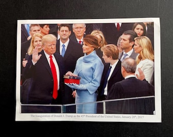 Fotografía a color de 5" x 7" de Donald J. Trump, 45.º presidente de los Estados Unidos, durante su investidura el 20/01/2017. Artículos de colección presidenciales.