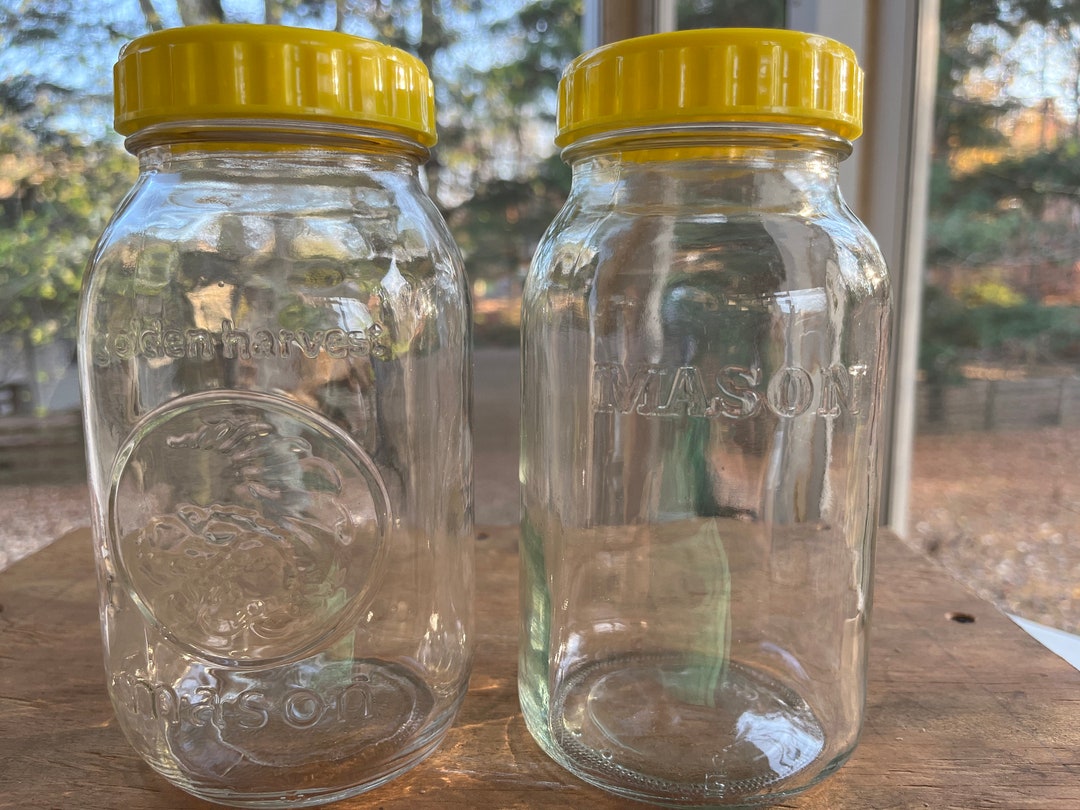 Set of Two Clear Quart Mason Jars Fruit Jars Golden Harvest Mason Circa