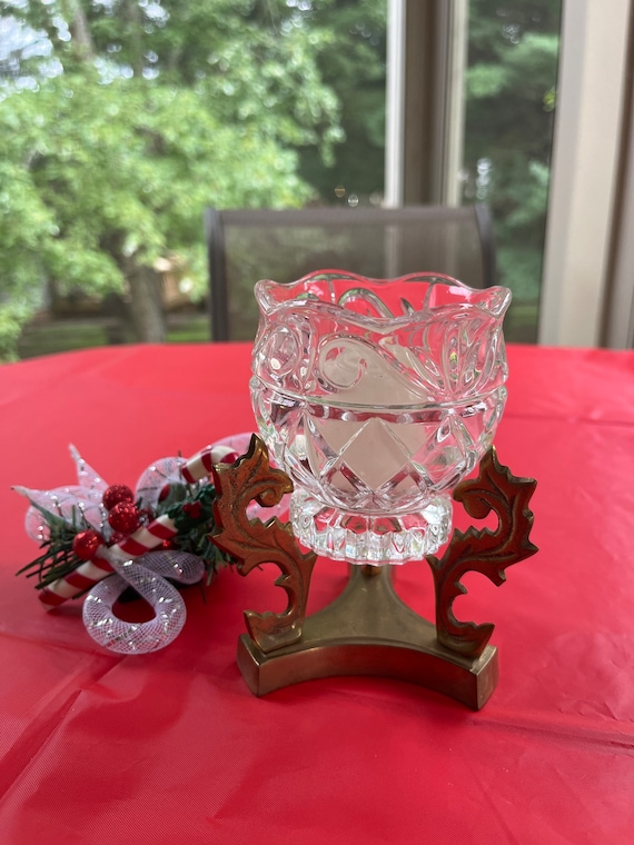 Vintage Crystal Votive Candle Holder With Brass Stand Circa Etsy