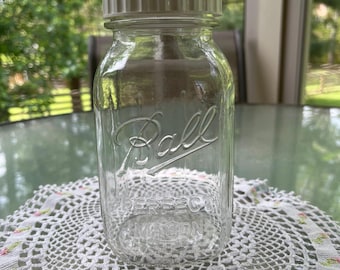 Frasco de conservas Ball Perfect Mason transparente vintage - 1 cuarto de galón - Frasco con hombros redondeados y estriados - Circa 1970 - Estilo rústico chic