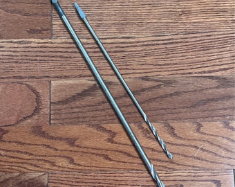 Vintage Set of Two Irwin Hand Brace Bits - 18"x3/8" Drill Bit & 12"x 1/4" Drill Bit - Irwin Straight Shank Wood Drill Bits - Made in USA