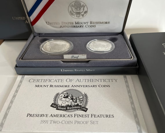 1991 Mount Rushmore Commemorative Two Coin Proof Set with Box and COA 