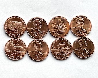 Set of 8 2009 Lincoln Bicentennial Series Pennies - 4 sets of 2 Brilliant Uncirculated P&D Pennies