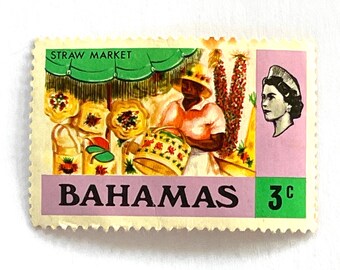 Sello de 3 centavos de las Bahamas de 1971 - Serie definitiva - El mercado de la paja - Reina Isabel II - Scott #315