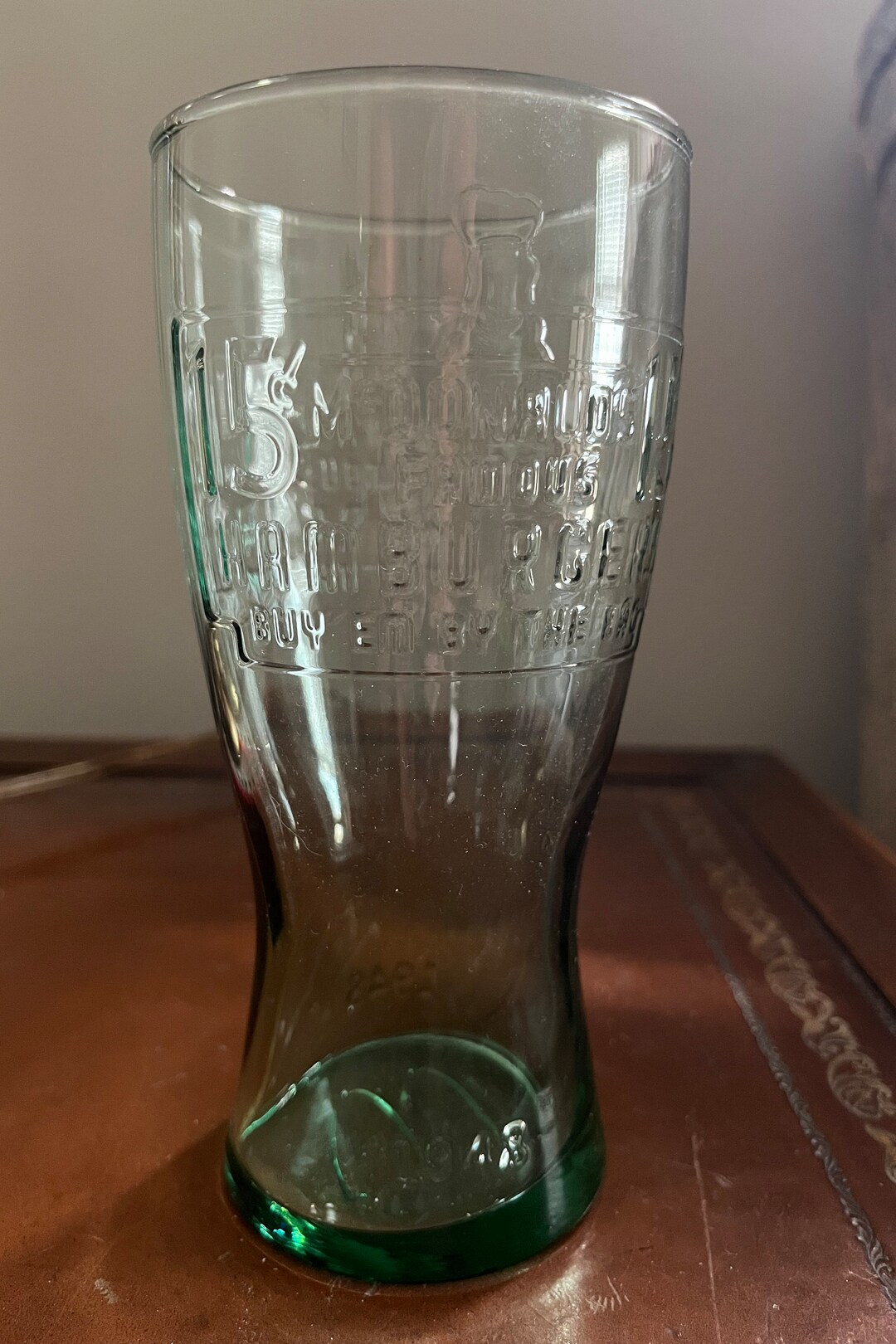 Vintage 1948 Mcdonalds Collectible Glass Green Glass 15 Cent Hamburger