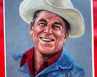 Retrato a color de Ronald Reagan en su rancho de California, de 20 x 25 cm, por B. Roll - Rancho Reagan - Recuerdos presidenciales