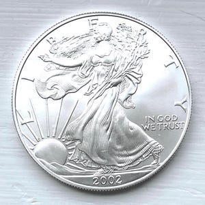 2002 American Silver Eagle - 1 Ounce Fine Silver - No Mint Mark - Brilliant Uncirculated