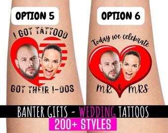 Temporary Wedding Favour Tattoos | Wedding Reception favours | Stag Do | Groom and Bride Tattoo | Hen Party Tattoos | Personalised Tattoos